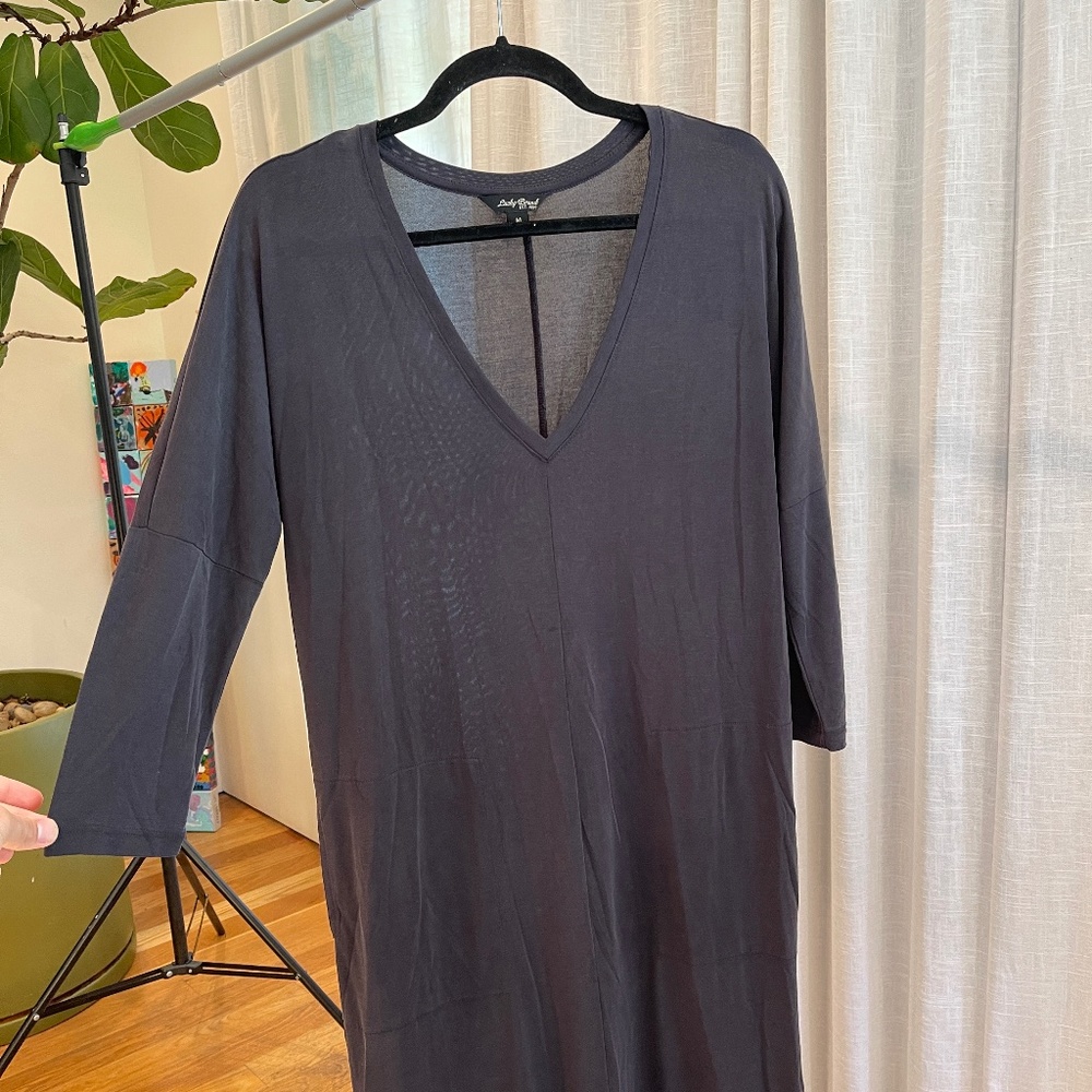 Long Sleeve Midi Shirt Dress - Charcoal